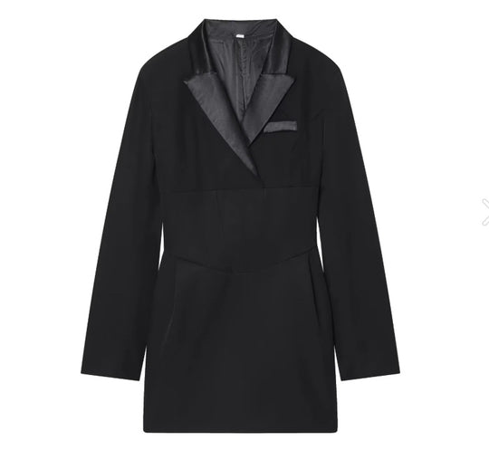 Damen 70+ tailliertes Blazerkleid mit Korsagen‑Optik, Reverskragen und figurformenden Abnähern Nord Taschen