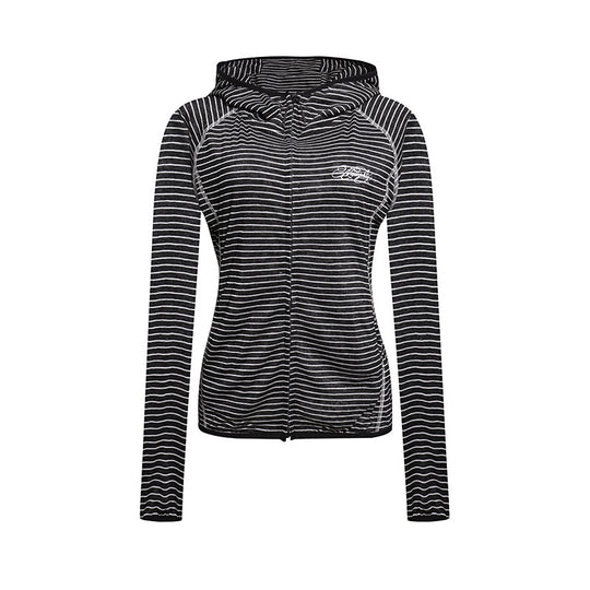 Damen Leichte Kapuzen-Zipjacke im Streifen-Look mit figurbetonter Passform und Raglanärmeln Nord Taschen
