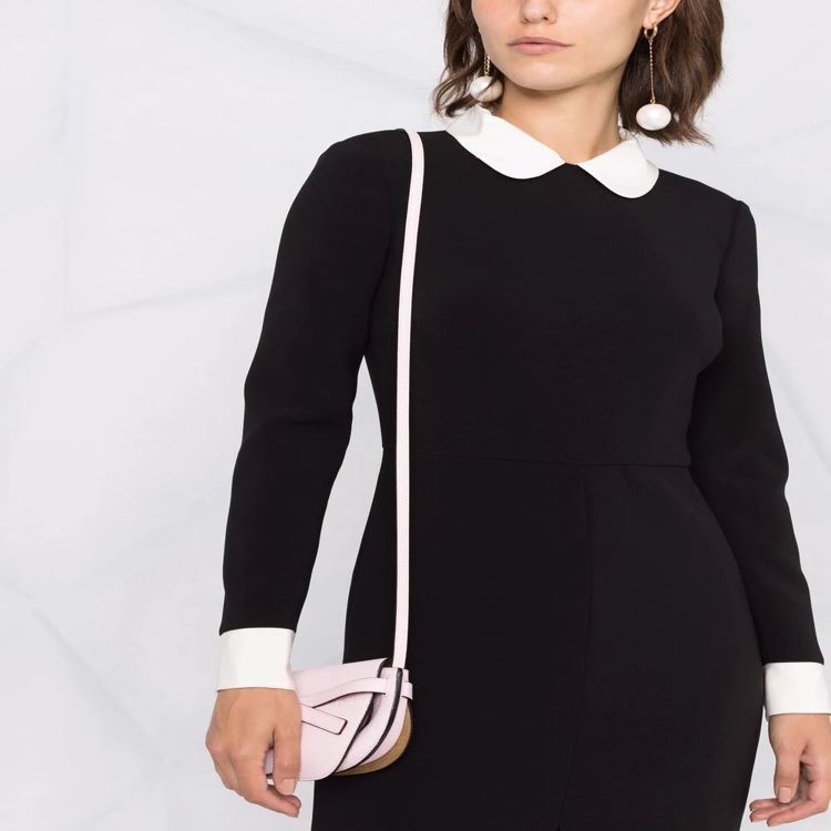 Damen Midikleid mit Peter-Pan-Kragen, tailliertem Schnitt und langen Ärmeln Nord Taschen