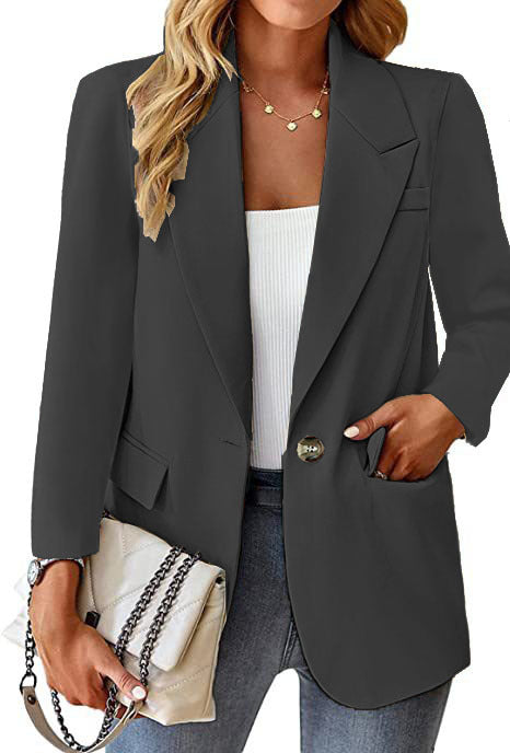 Damen Longline-Blazer im Oversize-Stil mit markantem Revers, Metallknopf und Pattentaschen Nord Taschen