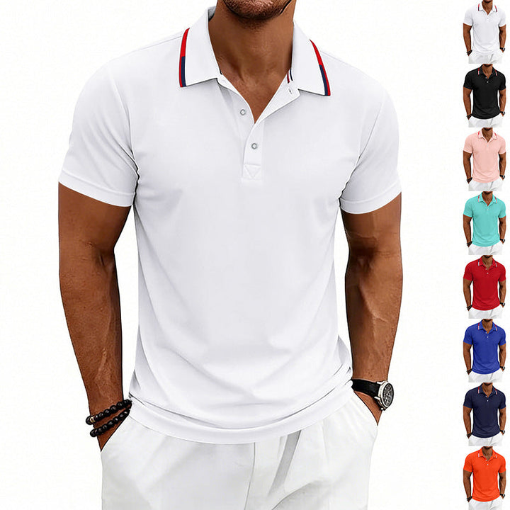 Herren nan tailliertes Kurzarm-Poloshirt mit Kontrastkragen aus atmungsaktivem Piqué