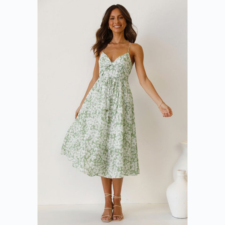 Damen Midikleid mit Floralem Muster und Verstellbaren Spaghettiträgern
