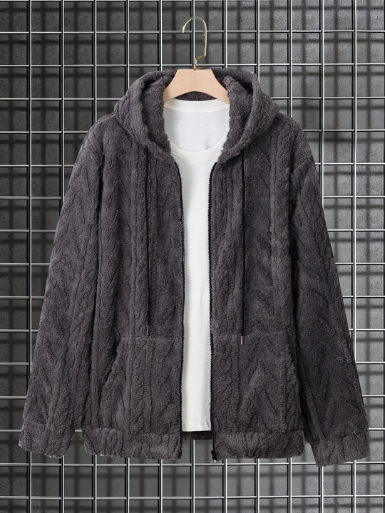 Herren kuschelige Kapuzenjacke aus Teddyfleece mit durchgehendem Reißverschluss und Kängurutaschen Nord Taschen