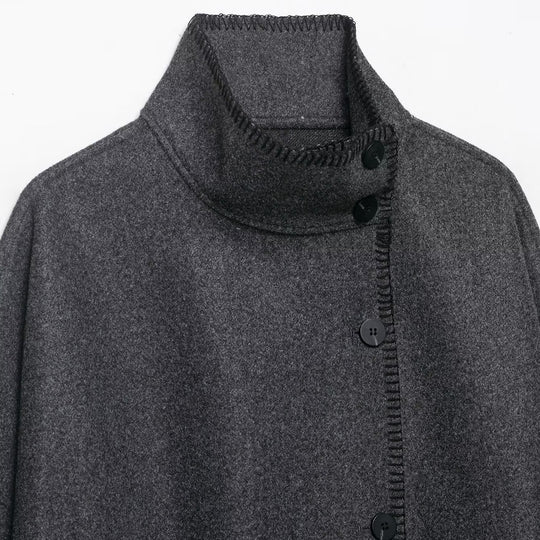 Damen Wollmix-Cape mit hohem Stehkragen, Knopfleiste und Ziernaht Nord Taschen