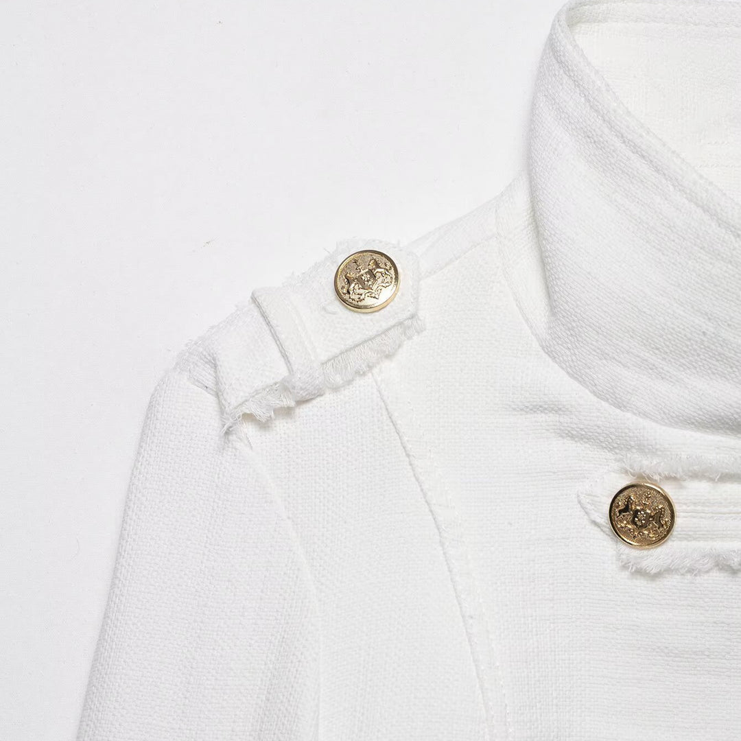 Damen Kurzjacke im Military‑Stil aus Bouclé mit Stehkragen und Zierknopfleiste Nord Taschen