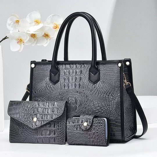 Damen elegante Handtasche im exquisiten Krokodil-Look mit passendem Zubehör Nord Taschen