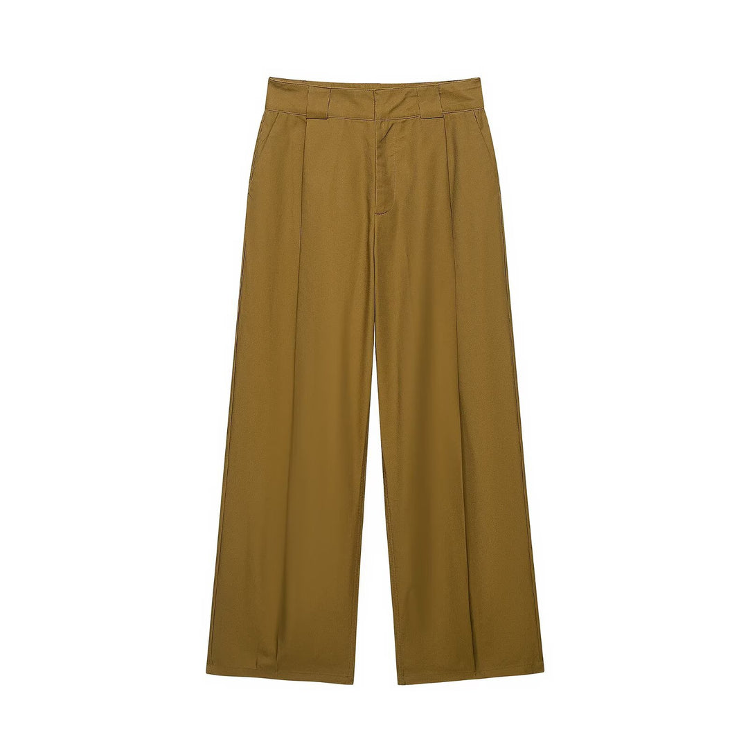 Damen Hochtaillierte weite Bundfaltenhose mit geradem Bein und Eingrifftaschen Nord Taschen
