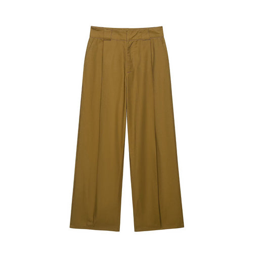 Damen Hochtaillierte weite Bundfaltenhose mit geradem Bein und Eingrifftaschen Nord Taschen