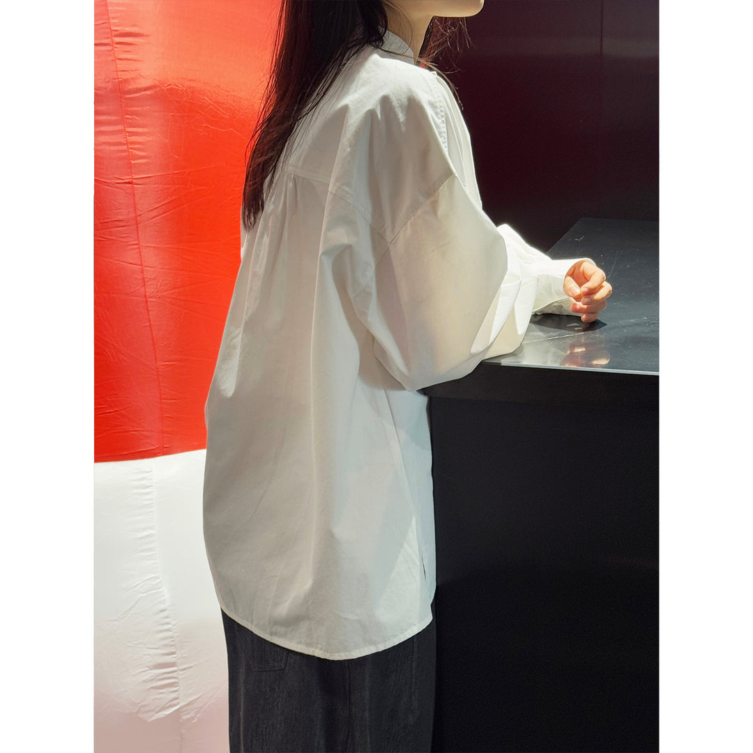 Damen Oversize-Hemdbluse mit Ballonärmeln und geraffter Schulterpartie Nord Taschen
