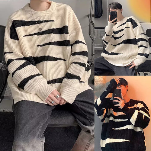 Herren Lässiger Grobstrickpullover mit Streifen Nord Taschen