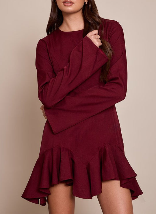 Damen Elegantes Wickelkleid mit Rüschensaum Nord Taschen