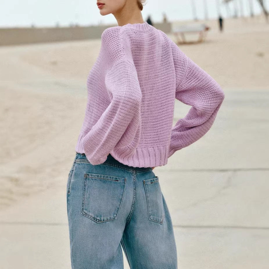 Damen Modischer Strickpullover mit Knopfleiste Nord Taschen