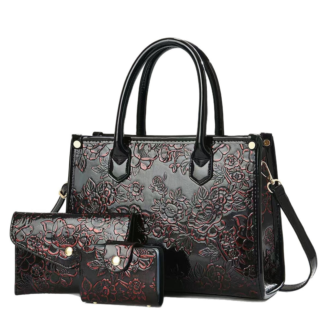 Damen elegante Handtasche mit floraler Prägung und abnehmbaren Zubehör Nord Taschen