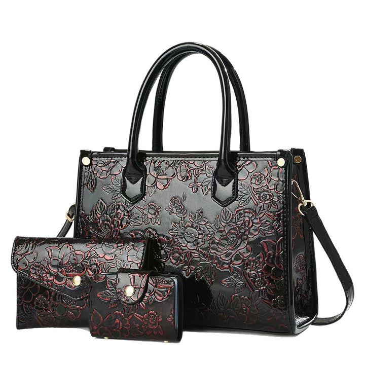 Damen elegante Handtasche mit floraler Prägung und abnehmbaren Zubehör Nord Taschen