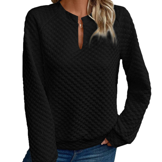 Damen Gequilteter Stepppullover mit V‑Schlitz und strukturierter Rautenoptik Nord Taschen