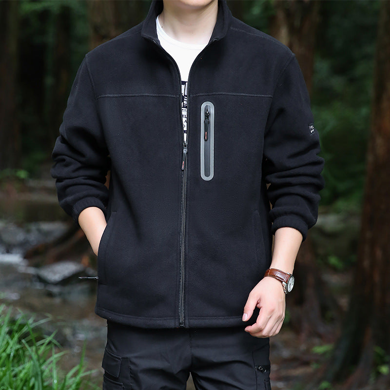 Herren Thermo‑Mikrofleece‑Outdoorjacke mit Stehkragen, wasserdichter Brustreißverschlusstasche Nord Taschen