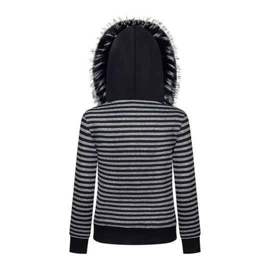 Damen Kapuzen‑Sweatjacke mit Kunstfellbesatz und militärischer Zierknopfreihe Nord Taschen