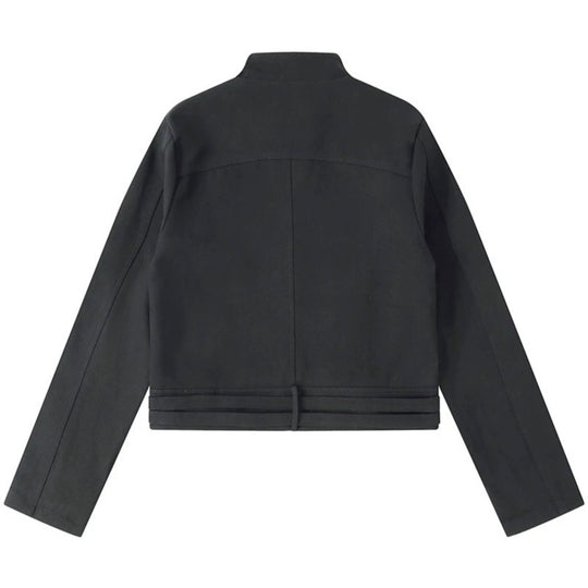 Damen Kurz geschnittene Baumwoll-Utility-Jacke mit Stehkragen Frontreißverschluss und verstellbaren Taillenriemen Nord Taschen