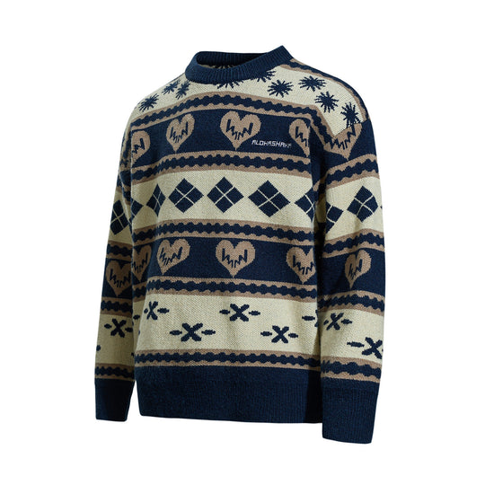 Herren Gemusterter Grobstrick-Pullover im Norwegerstil mit Rundhalsausschnitt Nord Taschen