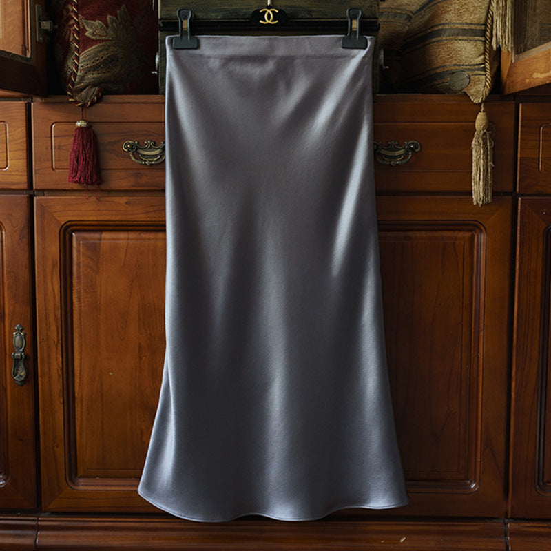 Damen Taillenhoher Midirock aus Satin-Bias mit seidig-glänzendem Fall Nord Taschen