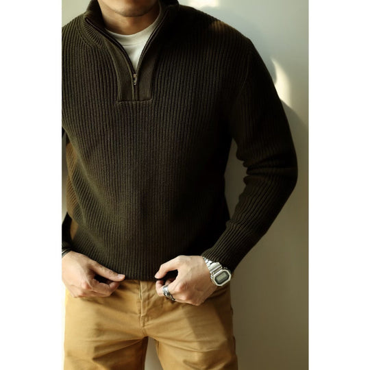 Herren Grobgerippter Halbzip-Strickpullover mit Stehkragen Nord Taschen