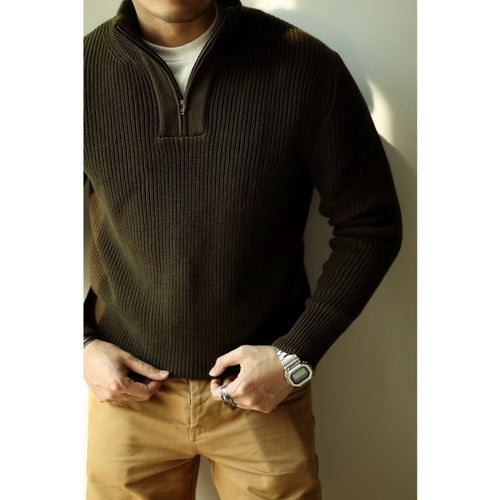Herren Grobgerippter Halbzip-Strickpullover mit Stehkragen Nord Taschen