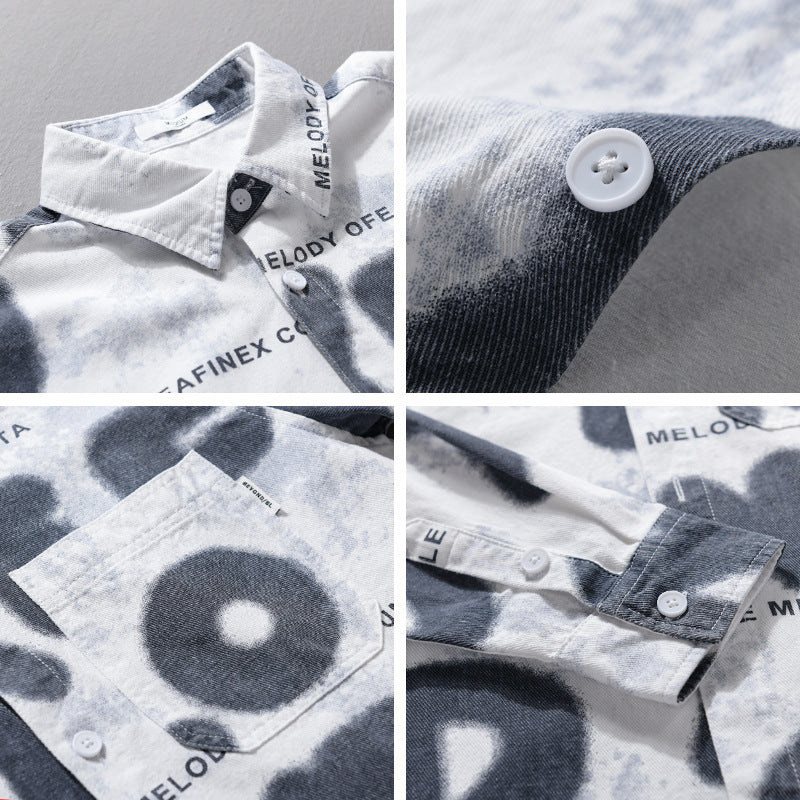 Herren Lockeres Baumwollhemd im Street‑Art‑Print mit aufgesetzter Brusttasche Nord Taschen