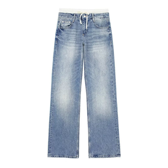 Damen 30+ weite High‑Waist Jeans mit elastischem Tunnelzugbund und geradem Bein Nord Taschen