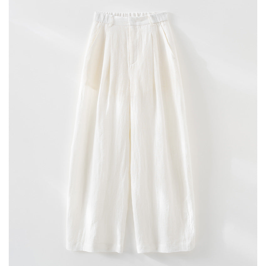 Damen Weite Leinenhose mit hoher Taille, Bundfalten und legerer Palazzosilhouette Nord Taschen