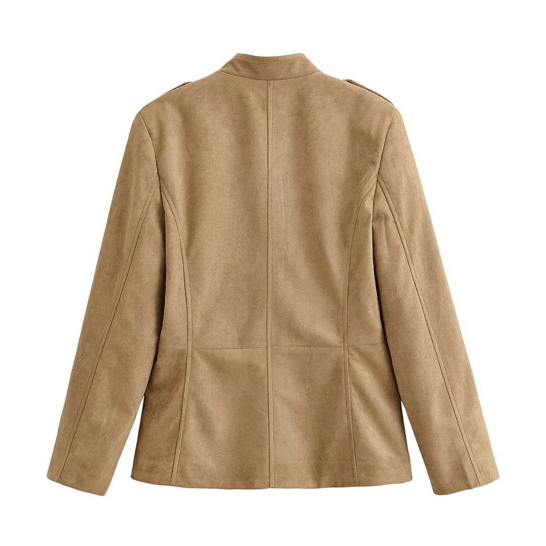 Damen Wildlederoptik Fieldjacke mit Stehkragen und Pattentaschen Nord Taschen