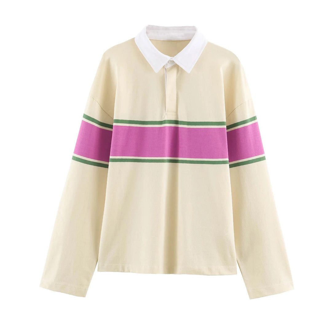 Damen Rugby‑Polo‑Shirt mit Kontrastkragen und breitem Blockstreifen Nord Taschen
