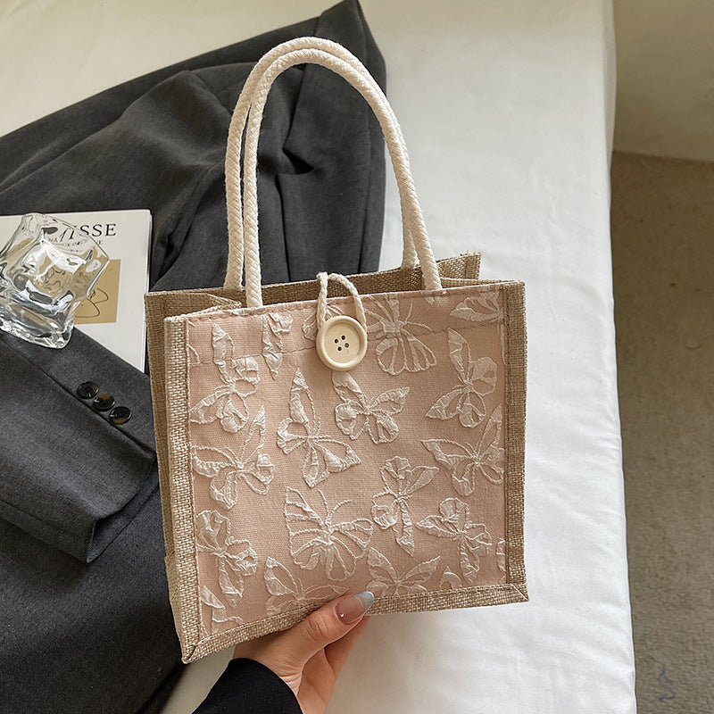 Damen Jute-Tasche mit floralem Stickdesign und robusten Griffen Nord Taschen