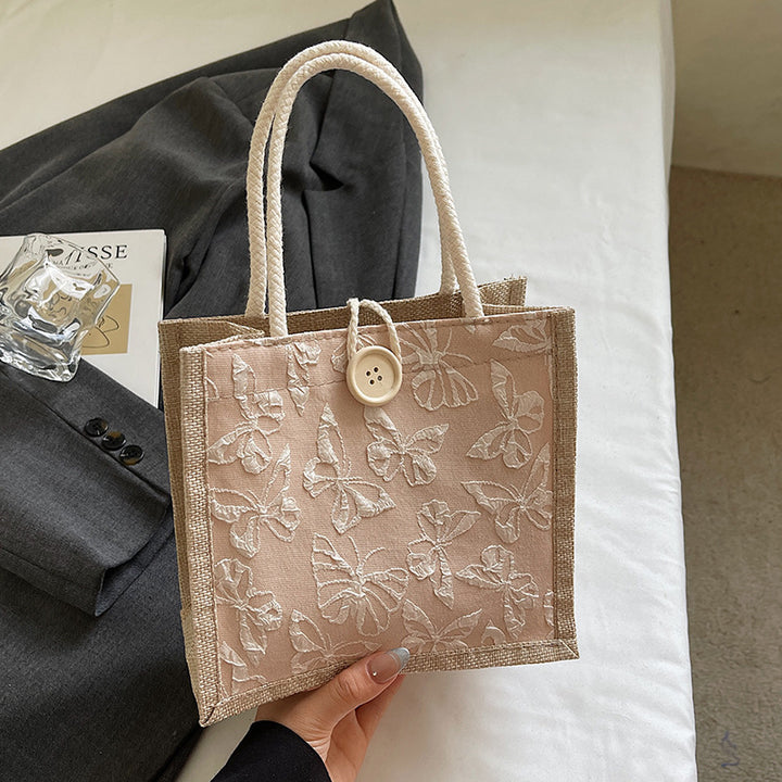Damen Jute-Tasche mit floralem Stickdesign und robusten Griffen Nord Taschen