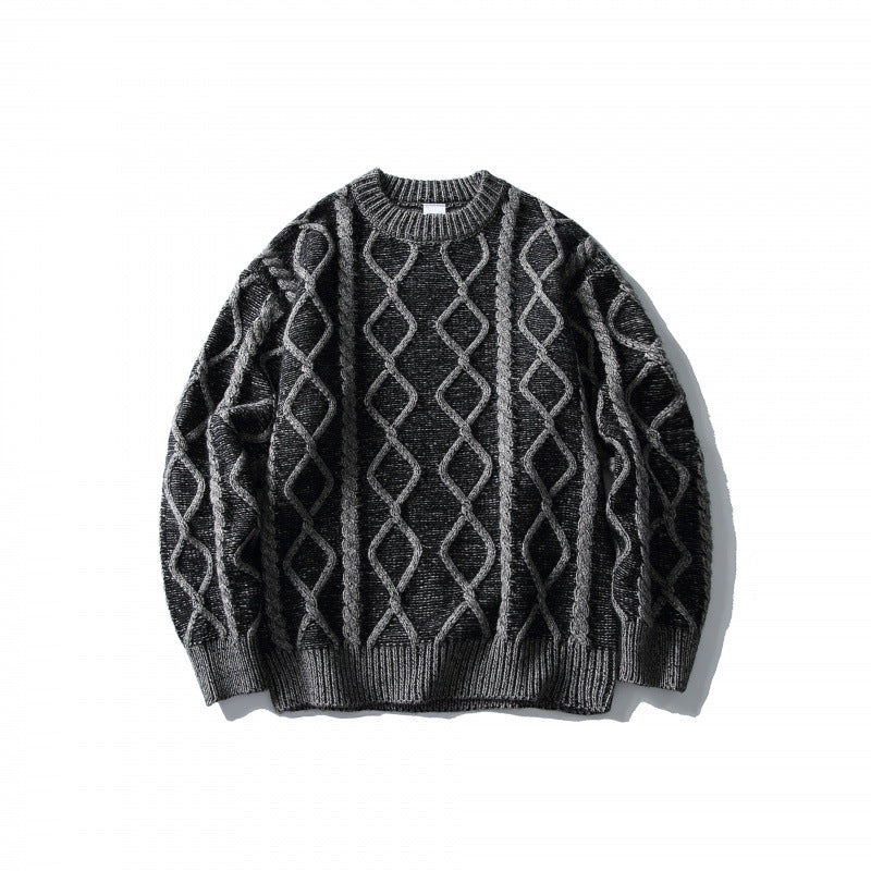 Unisex Oversize-Strickpullover mit Zopfmuster‑Jacquard, Rundhalsausschnitt und gerippten Bündchen Nord Taschen