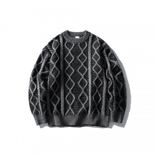 Unisex Oversize-Strickpullover mit Zopfmuster‑Jacquard, Rundhalsausschnitt und gerippten Bündchen Nord Taschen