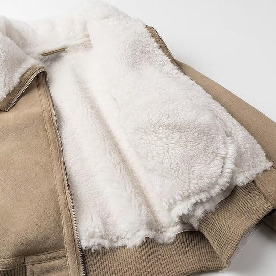Damen Kurzgeschnittene Velours‑Bomberjacke mit Teddy‑Kragen Nord Taschen