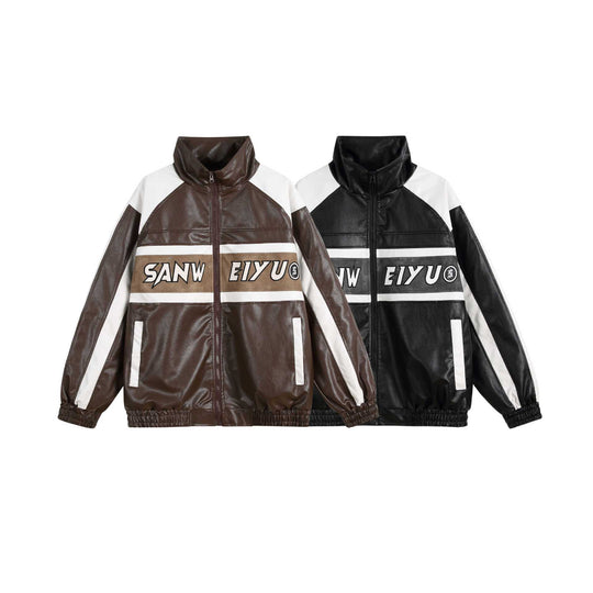 Damen Kunstleder-Trackjacke im Oversize-Cut mit hohem Stehkragen und Logopanel Nord Taschen