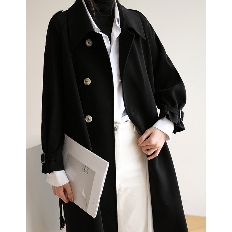 Damen Langer minimalistischer Trench‑Mantel im Cocoon‑Schnitt mit verstellbaren Manschetten Nord Taschen