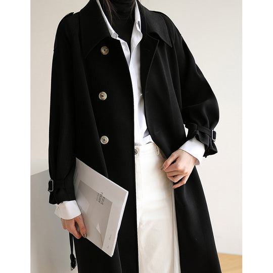 Damen Langer minimalistischer Trench‑Mantel im Cocoon‑Schnitt mit verstellbaren Manschetten Nord Taschen