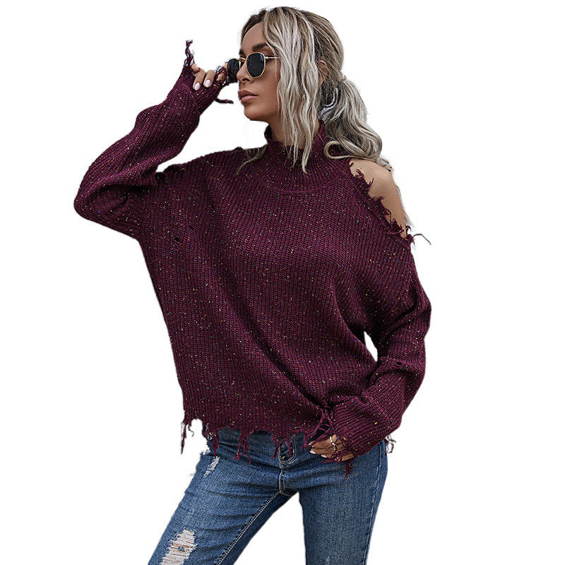 Damen Lässiger Oversized Pullover mit Fransen Nord Taschen