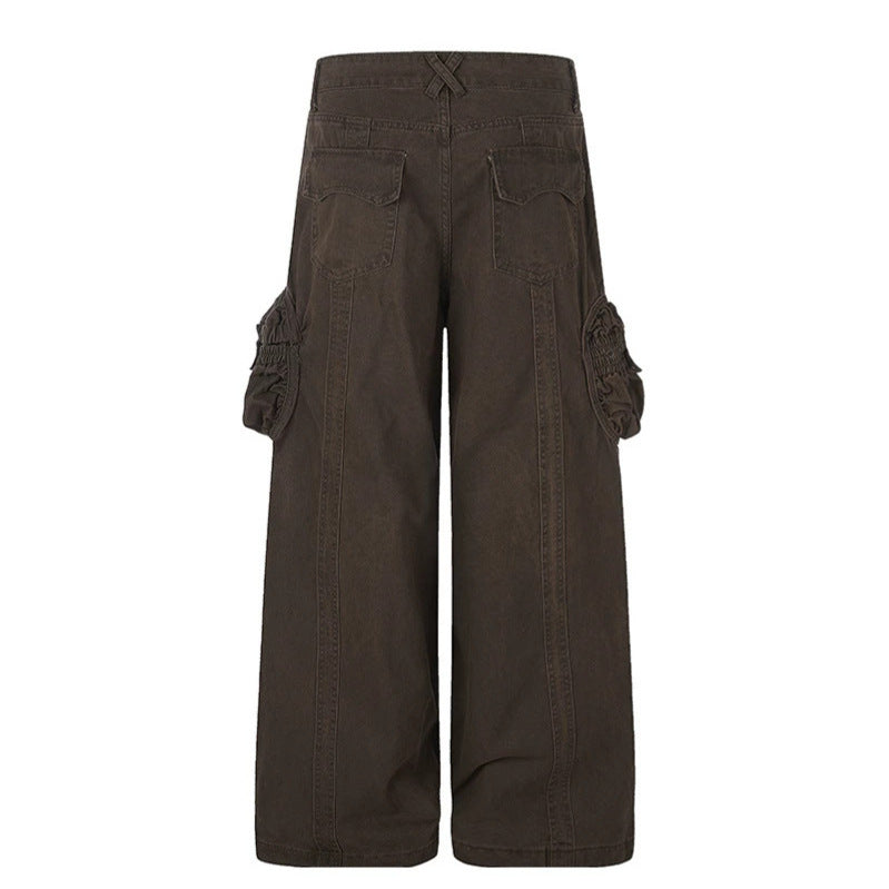 Damen weite Utility-Cargohose mit gerafften Seitentaschen und Ziernähten Nord Taschen