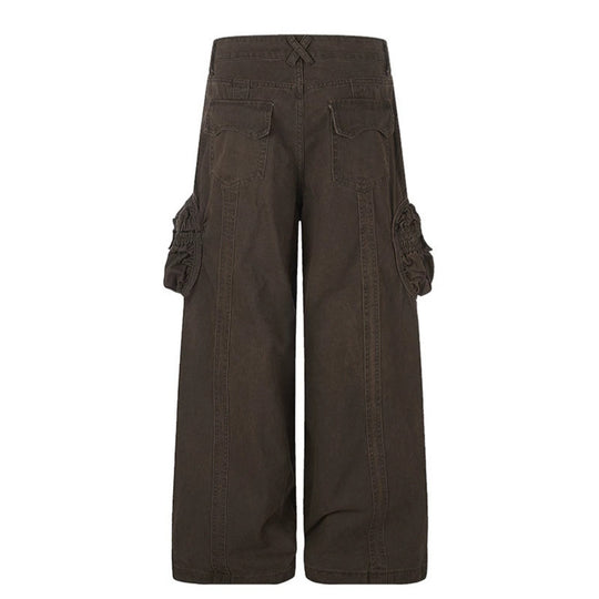Damen weite Utility-Cargohose mit gerafften Seitentaschen und Ziernähten Nord Taschen