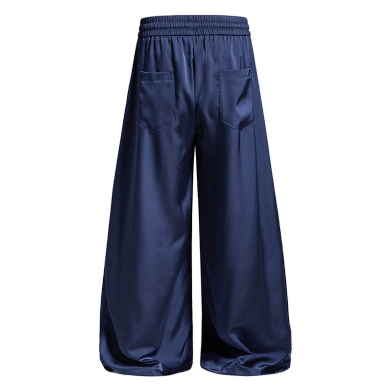 Damen Weite Satin-Palazzo-Loungehose mit Elastikbund, Kordelzug und Script-Print Nord Taschen