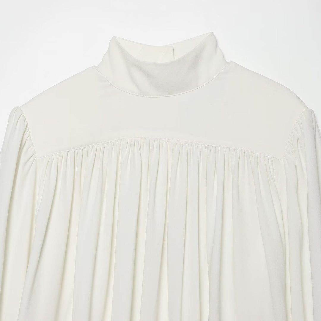 Damen Bluse mit hohem Rollkragen, gerafftem Vorderteil und Schleifenärmeln Nord Taschen