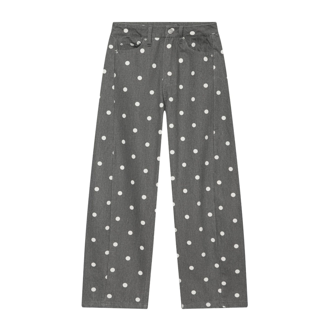 Damen Hochgeschnittene Culotte-Jeans mit weitem Bein, Polka-Dot-Print und aufgesetzten Gesäßtaschen Nord Taschen