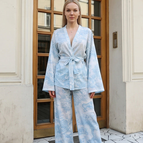 Damen Zweiteiliges Wickel-Set im Kimono-Stil mit weitem Bein Nord Taschen
