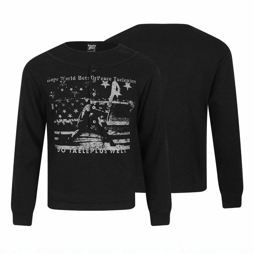Herren Langärmeliges Henleyshirt mit vintage-Print und Knopfleiste Nord Taschen