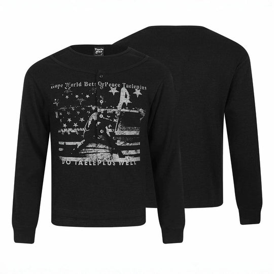 Herren Langärmeliges Henleyshirt mit vintage-Print und Knopfleiste Nord Taschen