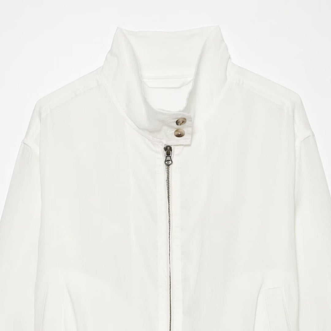 Damen Leichte Windbreaker-Bomberjacke mit Stehkragen, Zwei-Wege-Reißverschluss und Gummbund Nord Taschen