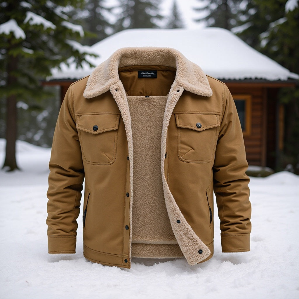 Herren Utility-Arbeitsjacke aus Canvas mit Kunstfellkragen und gesteppter Innenfütterung Nord Taschen